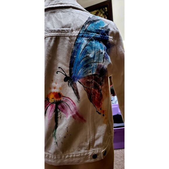 LADIES VINTAGE LEVI STRAUSS AND CO  HAND PAINTED DENIM JACKET - Picture 3 of 7